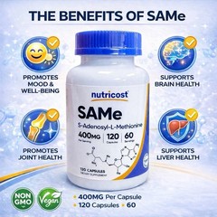 Nutricost SAMe (S-Adenosyl-L-Methionine) 400mg, 120 Capsules | Non-GMO, Vegan