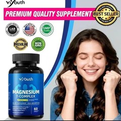 Viyouth Magnesium 7 Complex Capsules 60 Count Sleep Support Bone Health.