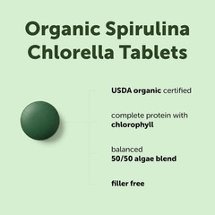 Organic Spirulina Chlorella Tablets,50/50 Algae Blend , 720 Tablets 4 Supp…