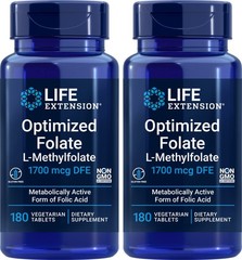 Optimized L-Methylfolate 1700 mcg DFE – 180 Veg Tablets, Pack of 2 – High Potenc