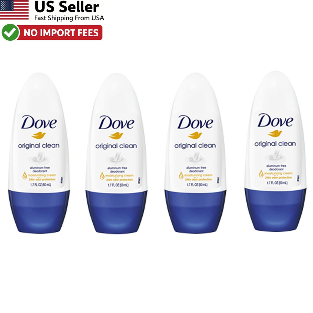 Dove Original Clean Roll On Deodorant 4 Pack Aluminum Free 1.7oz FROM USA