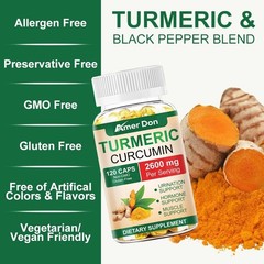 Turmeric Curcumin Highest Potency 95% 2600mg with BioPerine Black Pepper Extract