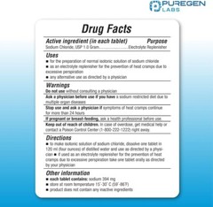 Puregen Sodium Chloride Tablets Normal Salt 1 GM (1000 mg) 100 Tablets