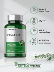 Olive Leaf Extract Capsules 9000mg | 200 Count | Super Strength | by Horbaach