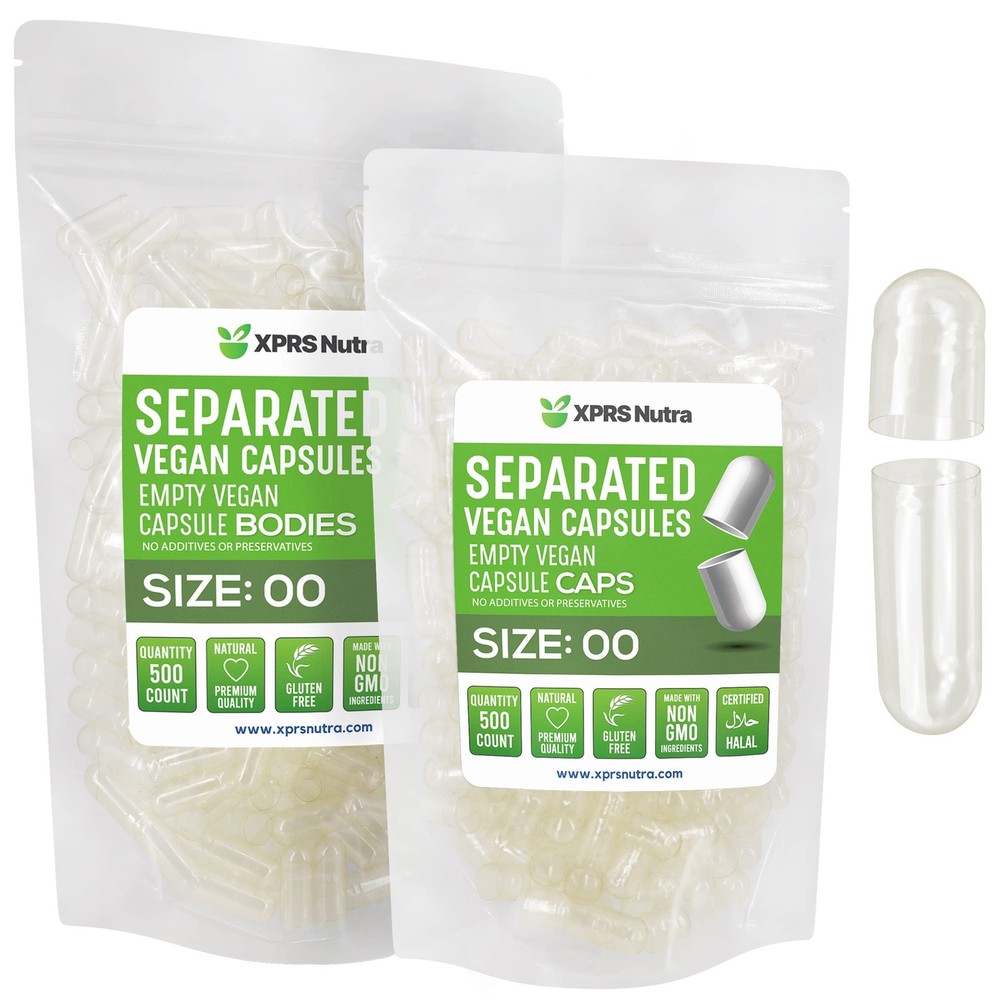 Vegan Size 00 Separated Capsules – 500 Count Premium Clear Empty Capsules Sep…