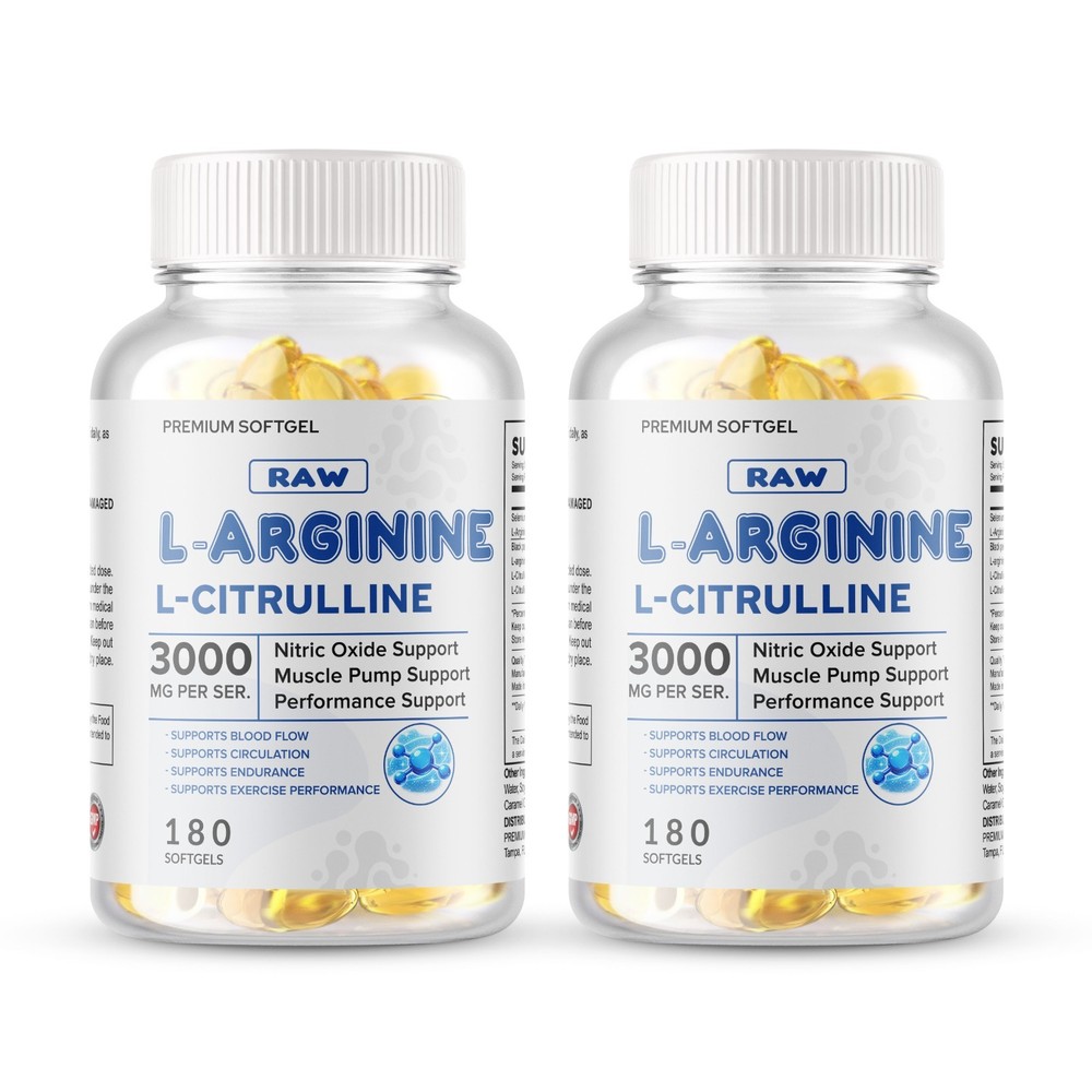 L-Arginine L-Citrulline Nitric Oxide Booster 3000mg, 360 Softgels, 180 Servings