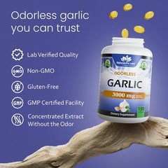 Odorless Garlic Extract 100:1 with Olive Oil – 150 Softgels, Non-GMO, Gluten-Fre