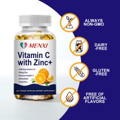 Vitamin C & Zinc Capsules 3600mg Complex Supplement Vegetarian 10/60/120 Capsule