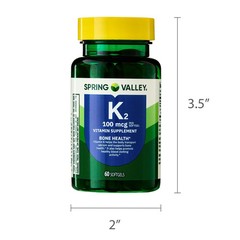 Spring Valley Vitamin K2 Supplement, Soft Gel Capsules, 100 Mcg, 60 Count