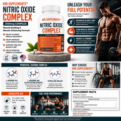1 Bottle Nitric Oxide Complex 3500mg L-Arginine AAKG Muscle Pump Growth Pills