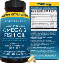 Triple Strength Fish Oil Omega 3 Supplements 2500 mg High-Potency 180 softgels