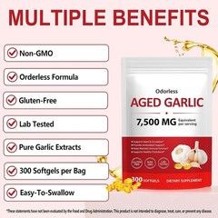 Odorless Garlic 7500Mg per Servings, 300 Softgels | 2 Years Aged Garlic Extra…
