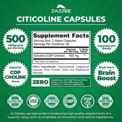 Extra Strength Citicoline, 500 mg per Serving, 100 Capsules, Superior CDP Ch…