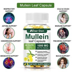 Mullein Leaf Capsules For Lung Cleansing & Detox Herbal Dietary Supplement