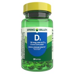 Spring Valley Vitamin D3 400 IU (10 mcg) Softgels, Bone & Immune Support, 200 Ct