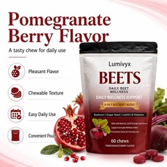 Beet Chews – Beetroot Blend with CoQ10 & Grape Seed Extract, Pomegranate Flavor,