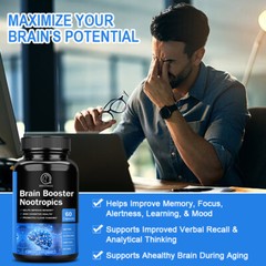 Brain Booster Nootropic Capsules Improve Memory,Focus,Clarity,Mood Support 60Pcs