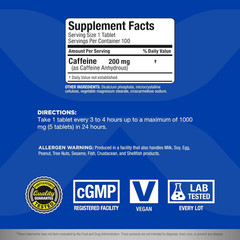 ALLMAX Caffeine – 100 Tablets – Increases Mental Alertness, Focus & Energy – Veg