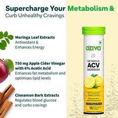 OZiva ACV Moringa Control Cravings – Lemon Masala, Pack of 4 (60 tablets)
