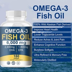 Omega 3 mg Fish Fat 6000 3 with Maximum DHA EPA – Boosts Brain, Liver,immune