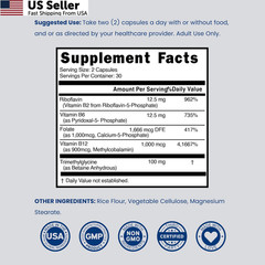 Methylated Multivitamin Complex TMG Methylfolate MTHFR 120 Capsules From USA