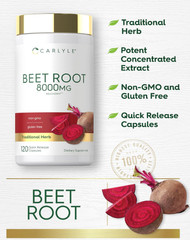 USDA Organic Extra Strength Beet Root 20:1 Extract 8000 mg Strength 120 Capsules
