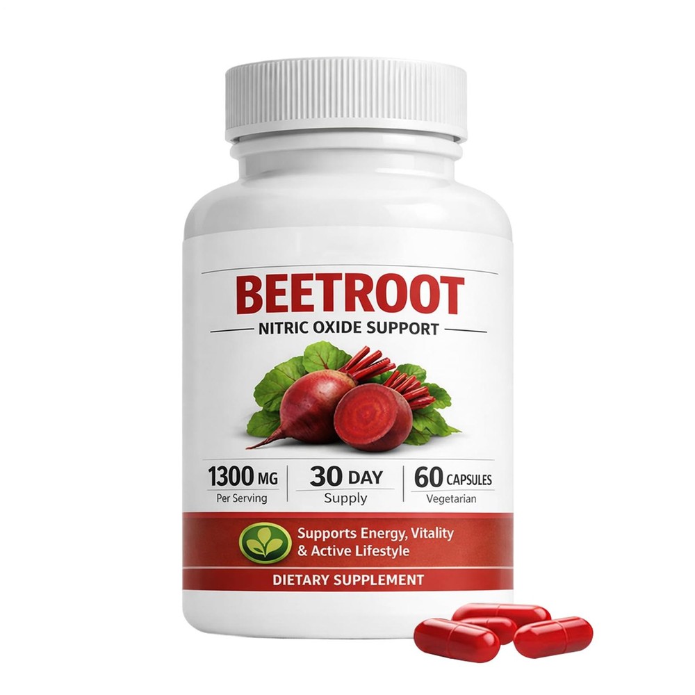 Beetroot Capsules 1300mg Per Serving, Plant-Based Beet Root Extract Supplement
