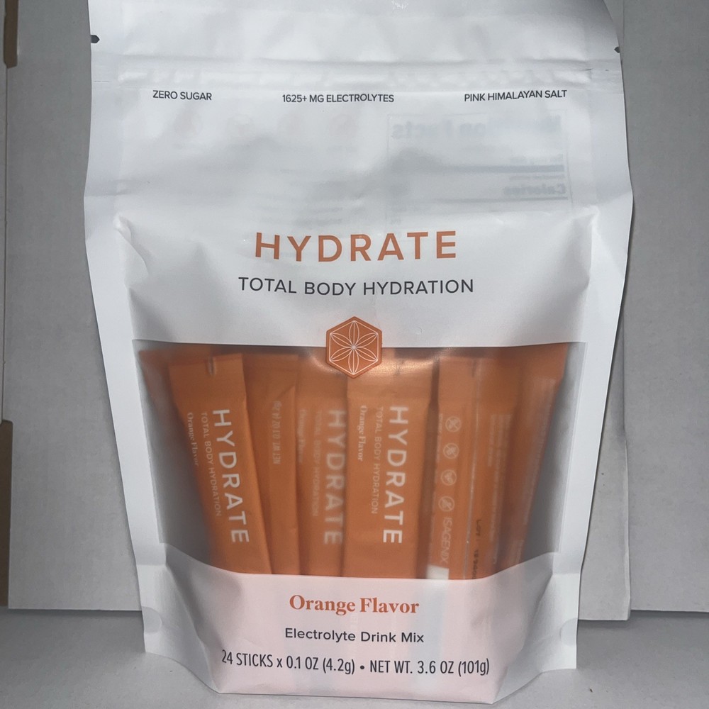 Isagenix New Hydrate Electrolytes Drink Mix 24 Sticks X 0.1oz Orange Flavor