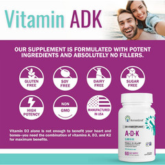 ADK Vitamin Supplement w/ Vitamins A, D3, K2 as MK7 for Bone Heart Immune Health