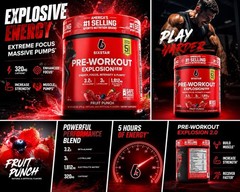 Six Star Pre-Workout Explosion 2.0 Dietary Supplement Fruit Punch 9.52oz Sealed