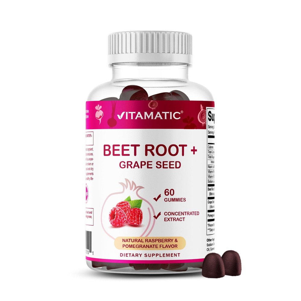 Vitamatic Beet Root Gummies with B6, B12, Grape Seed, 60 Count (Pack of 1)
