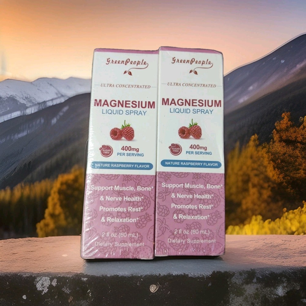 GreenPeople Magnesium Liquid Spray – Raspberry Flavor – 2 fl oz – Lot of 2 – New