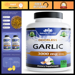 Odorless Garlic Extract 100:1 with Olive Oil – 150 Softgels, Non-GMO, Gluten-Fre