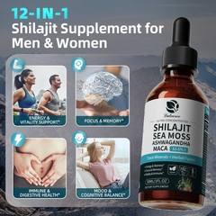 2*Himalayan Shilajit Drops 12-in-1 Complex Sea Moss,Ashwagandha,Maca 60ML/2 oz
