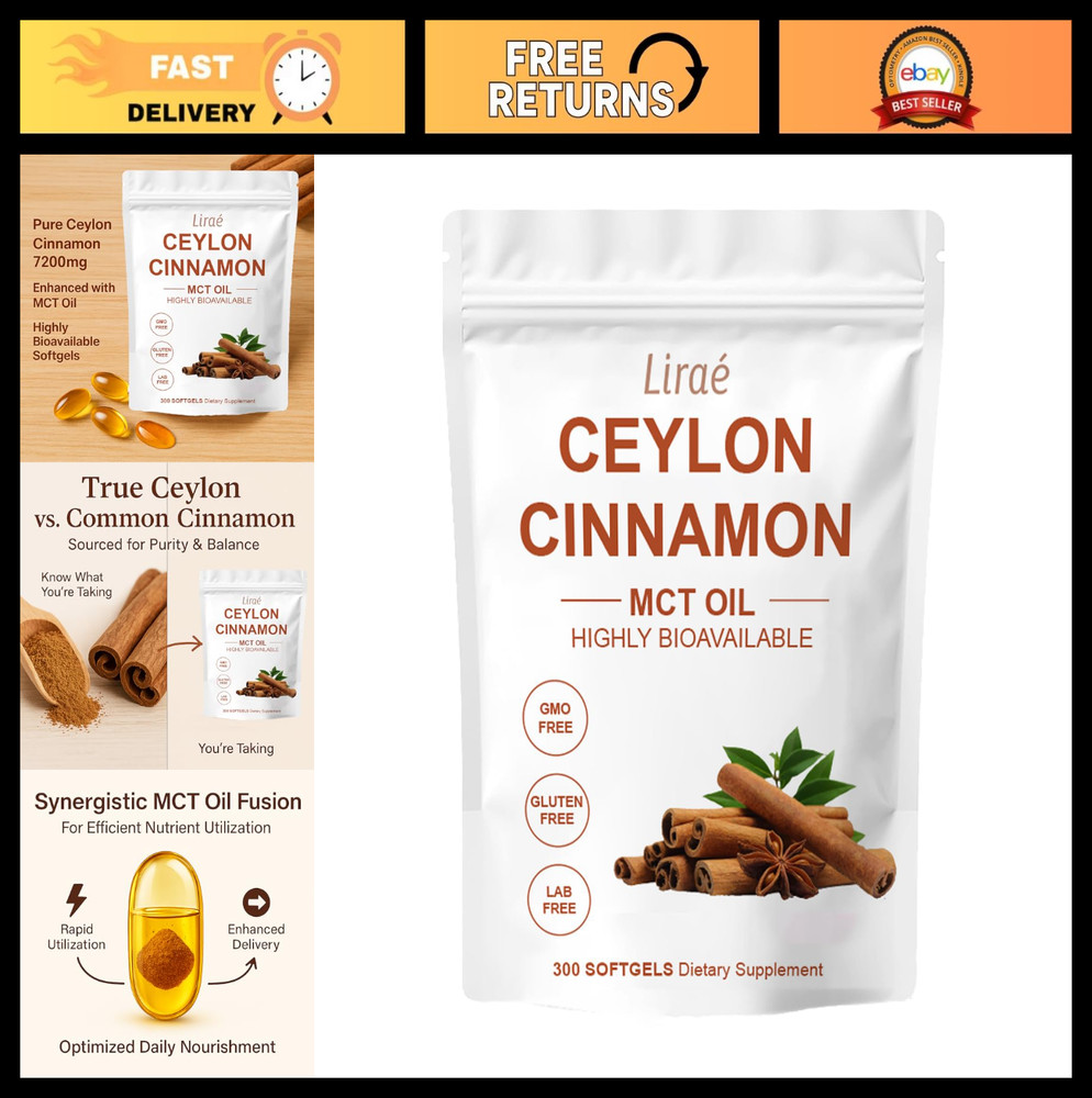 Ceylon Cinnamon Softgels 7200mg with MCT Oil, Non-GMO, Gluten-Free, 300 Count