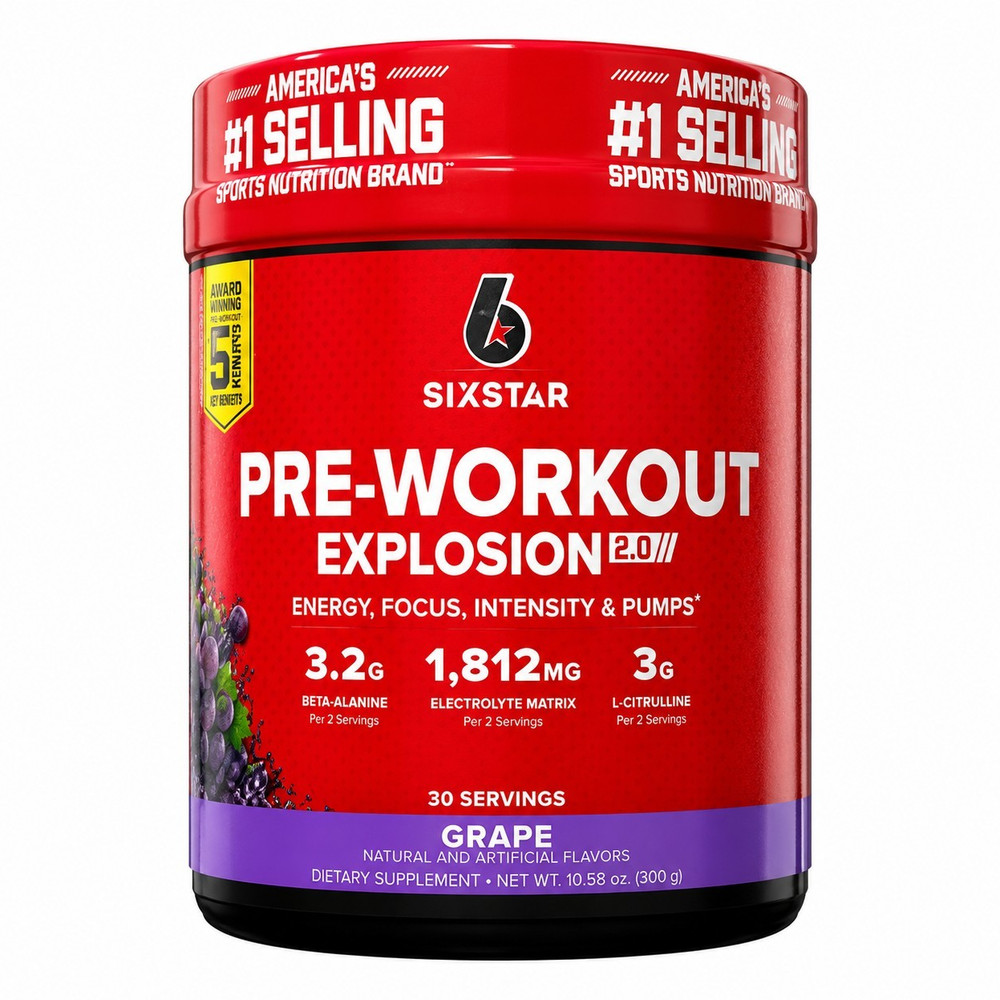 Sixstar Pre-Workout Explosion 2.0 Grape Powder 30 Servings 10.58 oz
