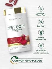 Beet Root Capsules 8000mg, 120 Count, Non-GMO & Gluten Free