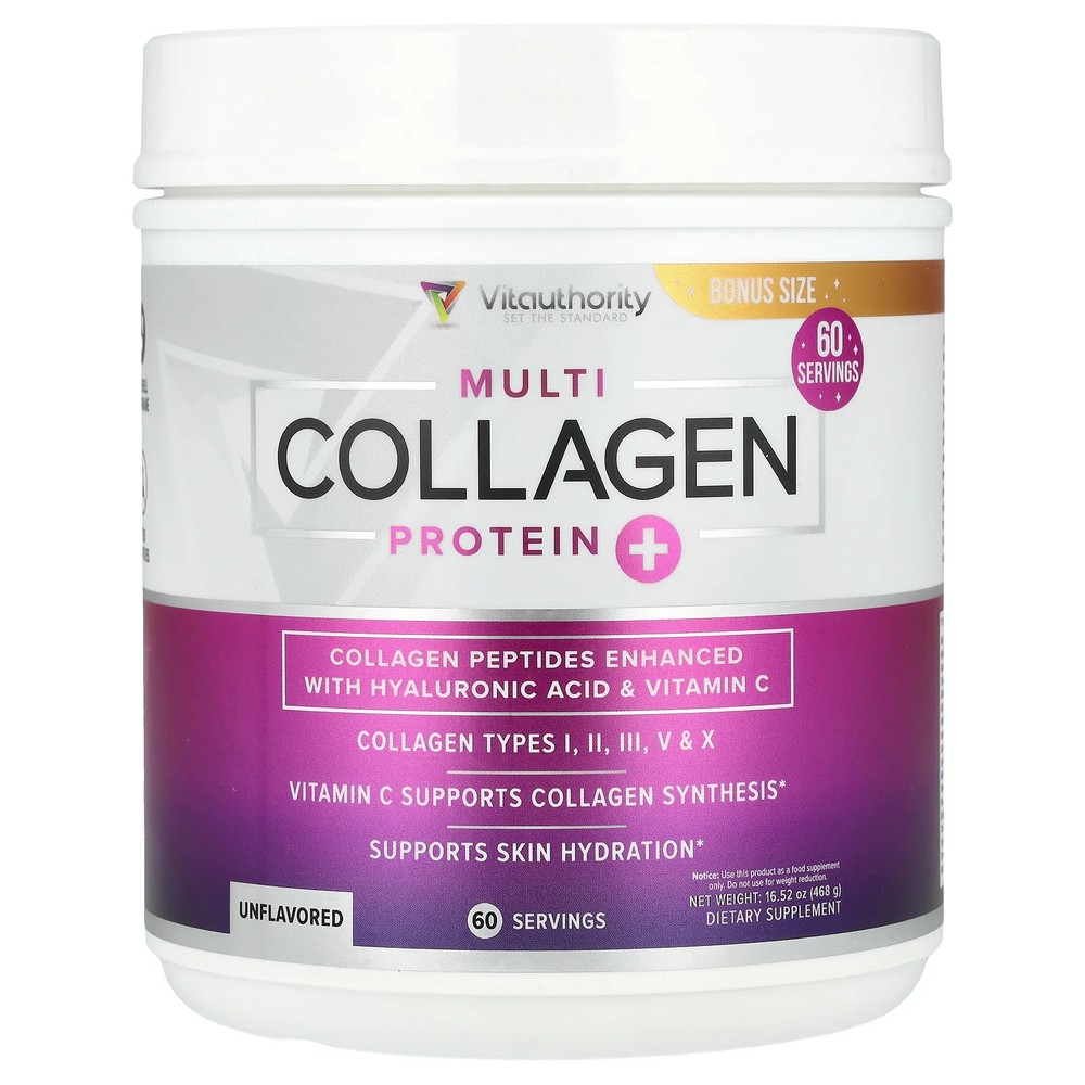 2 X Vitauthority, Multi Collagen Protein+, Unflavored, 16.52 oz (468 g)