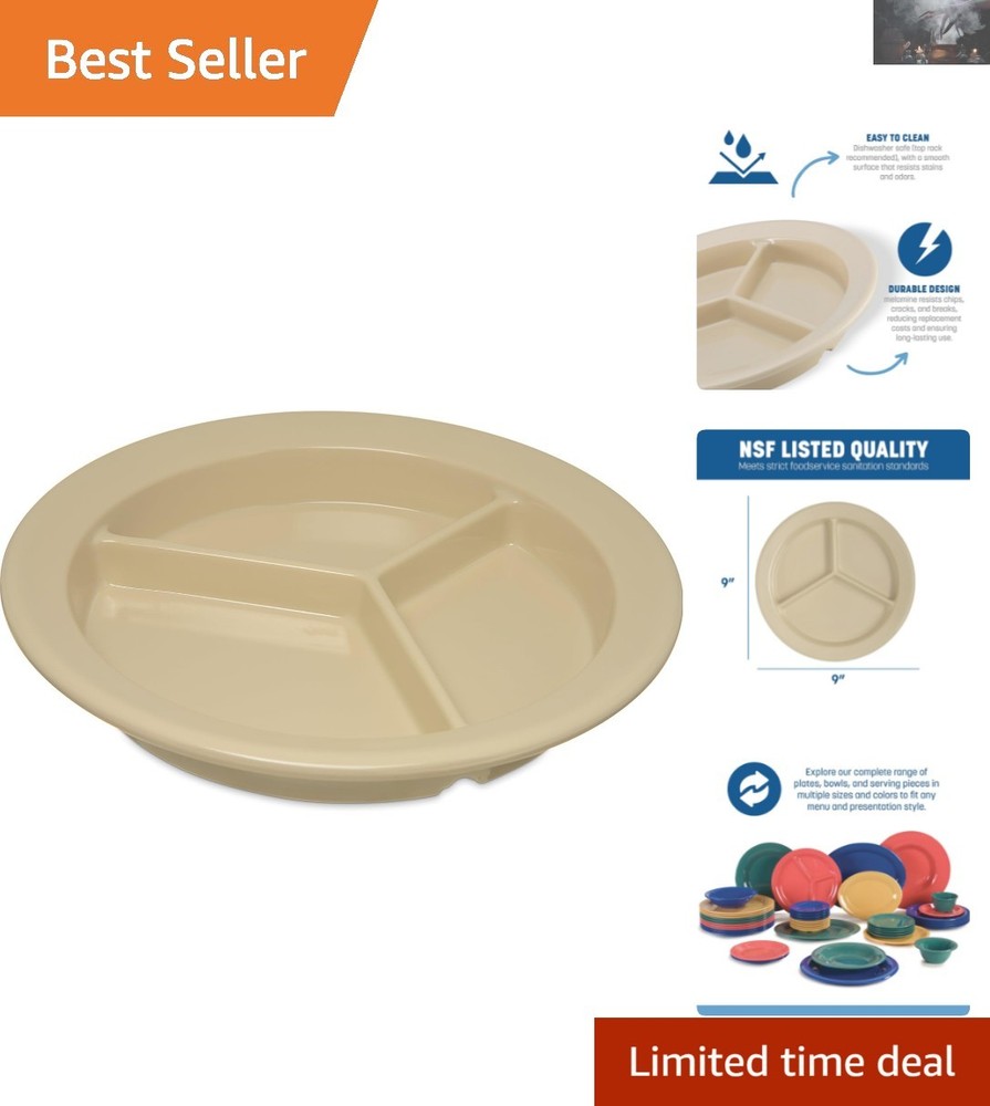 Reusable 3-Compartment Tan Plate – Insulated Melamine for Perfectly Served Meals