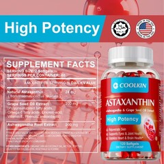 Astaxanthin 24mg – Ashwagandha, Grape Seed Oil – for Skin, Eyes & Joint Health