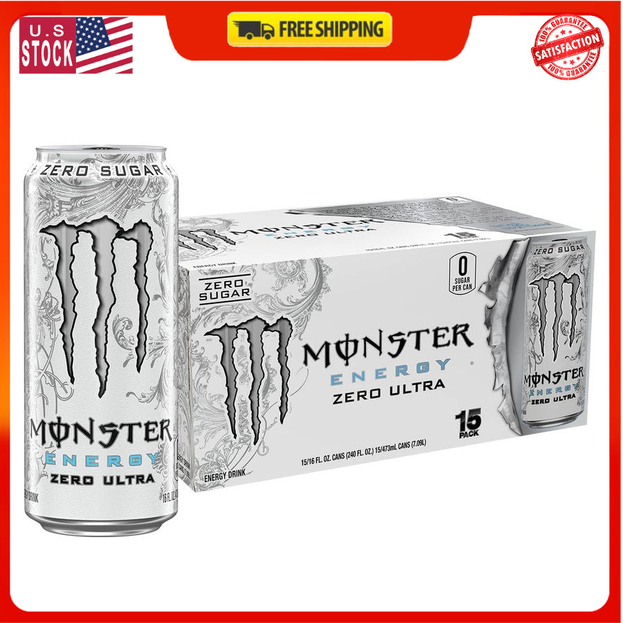 Monster Energy Zero Ultra, Sugar Free Energy Drink, 16 Ounce | Pack of 15