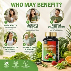 Super Fruit & Vegetable Supplements – Organic Whole Superfood & Probiotics 120ct
