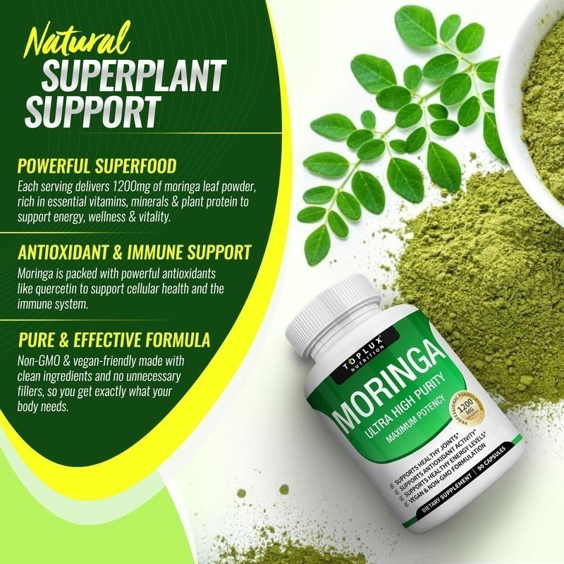 1200mg Pure Moringa Capsules – 90 Count: Support Immune & Gut Function