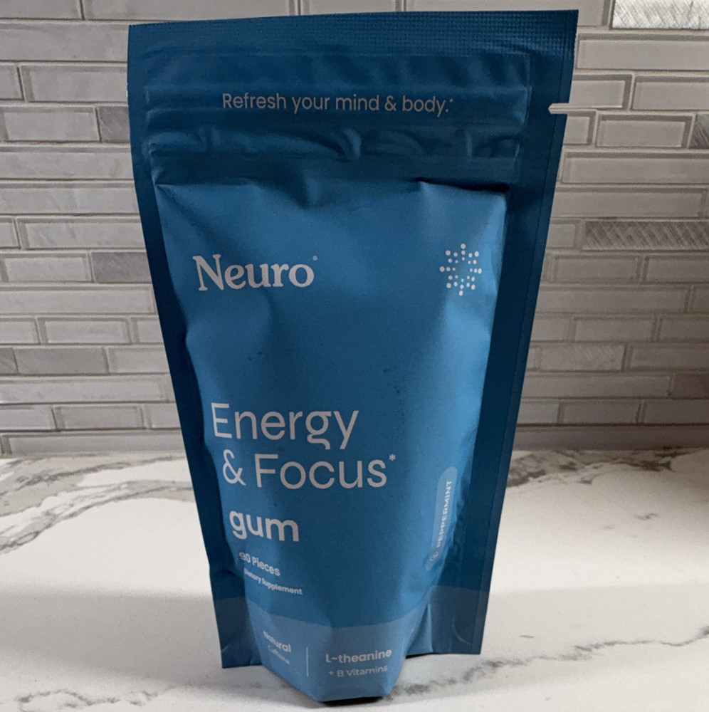 NEW*Neuro Energy & Focus Gum Peppermint 90 Pieces 40mg Caffeine Sugar-Free Vegan