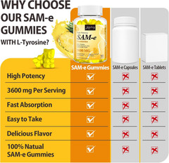 SAM-e Gummies with L-Tyrosine, Vitamin B Complex & NAC, CoQ10, High-Potency SAM-