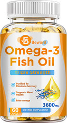 3600mg Omega 3 Fish Oil Capsules 3x Strength EPA & DHA, Highest Potency 60ct