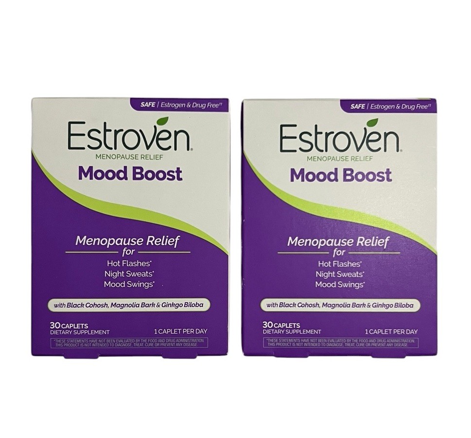 (2) Estroven Menopause Hot Flash Relief Mood Boost 30 Caps Each 07/26 & 05/27