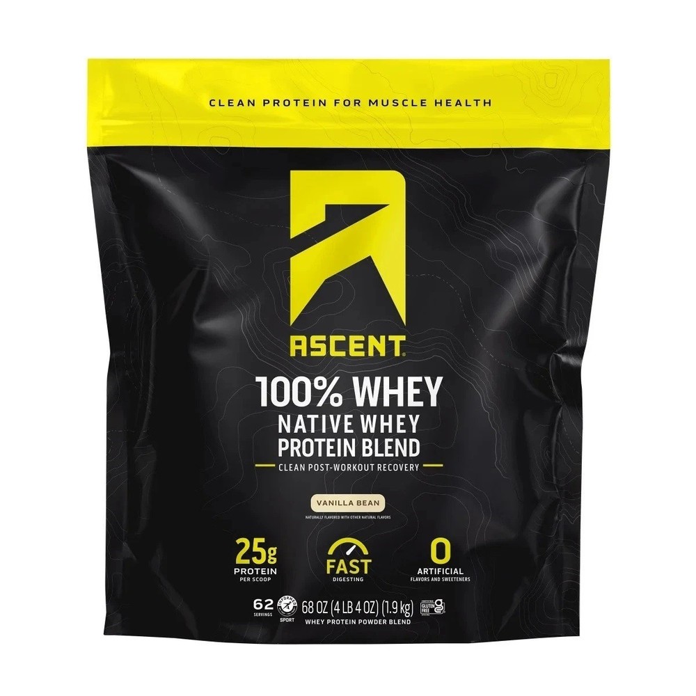 Ascent 100% Whey, Native Whey Protein Blend, Vanilla Bean (4.25 Pounds)