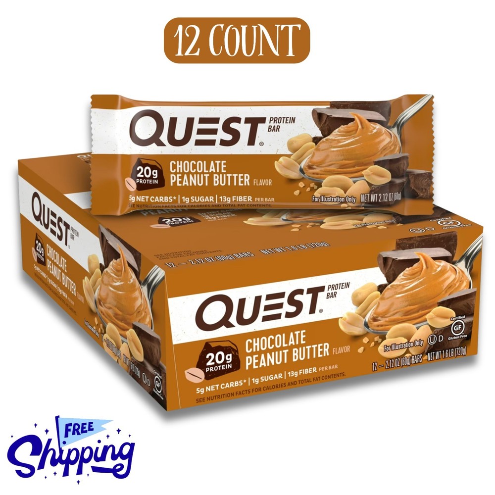 Quest Protein Bar Keto Bars, Chocolate Peanut Butter, 20g Protein, 12 Ct, New