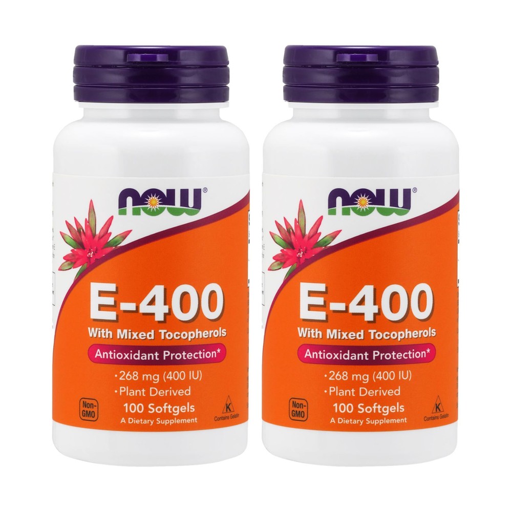 2 x NOW Vitamin E 400 IU Mixed Tocopherols Antioxidant Protection 100 Softgels